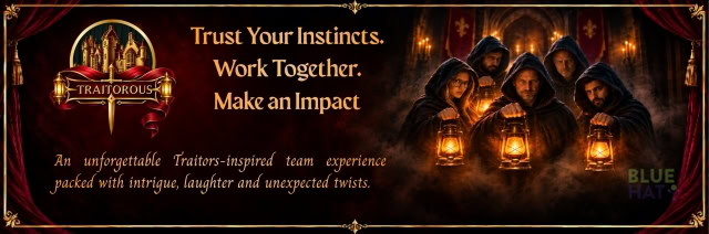 Hooded figures holding lanterns beside text 'Trust Your Instincts. Work Together. Make an Impact.'
